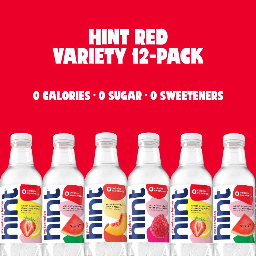Hint Bottled Water, Red & White Variety Pack Bundle - Purified Flavored Water with Zero Calories, Sugar Free, Natural Flavors - 16 Fl Oz (Pack of 24)