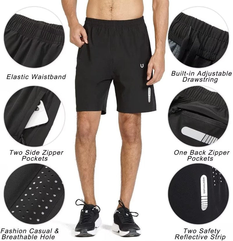 Men's Athletic Running Shorts - Quick Dry Lightweight Gym Workout | 7"/9"/5" | 3 Zipper Pockets for Basketball & Tennis