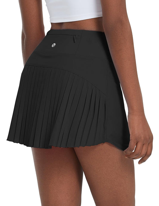baleaf Pleated Tennis Skirt Skorts Skirts for Woman High Waisted Lightweight Athletic Golf Workout with Shorts Pockets Black Medium