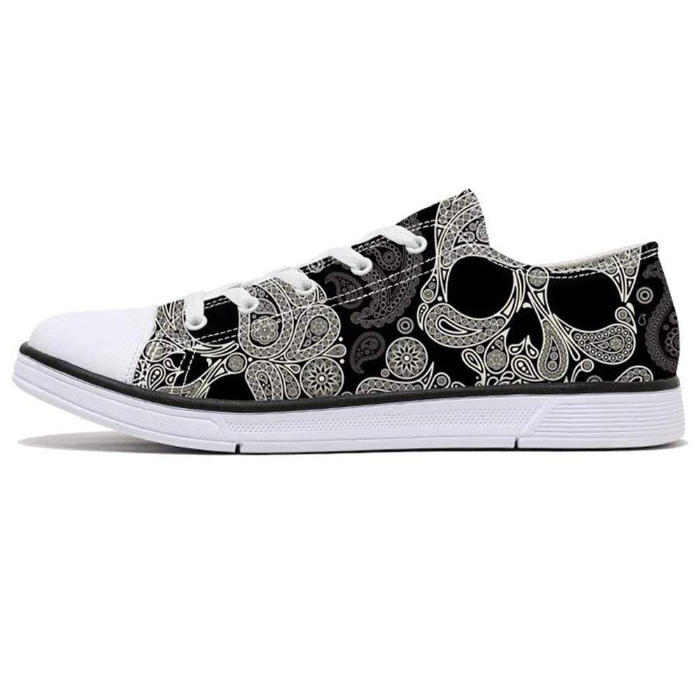 FIRST DANCE Women Skull Shoes Printed Cool Paisley Print Fashion Sneakers for Teen Men Boys Girls Student Canvas Green Red Cute Shoes for Ladies(Style 1, 7.5US)