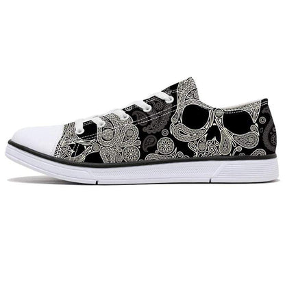 FIRST DANCE Women Skull Shoes Printed Cool Paisley Print Fashion Sneakers for Teen Men Boys Girls Student Canvas Green Red Cute Shoes for Ladies(Style 1, 7.5US)