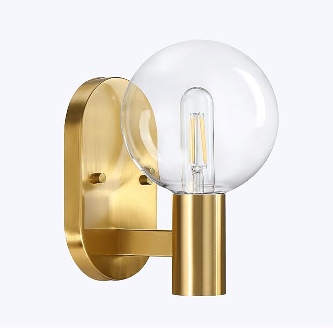 Indoor Outdoor Wall Light Fixture, Golden Bathroom Vanity Light, Bathroom Wall Light Fixture Over Mirror, Modern Brass Wall Sconce with Globe Glass for Hallway, Bedroom