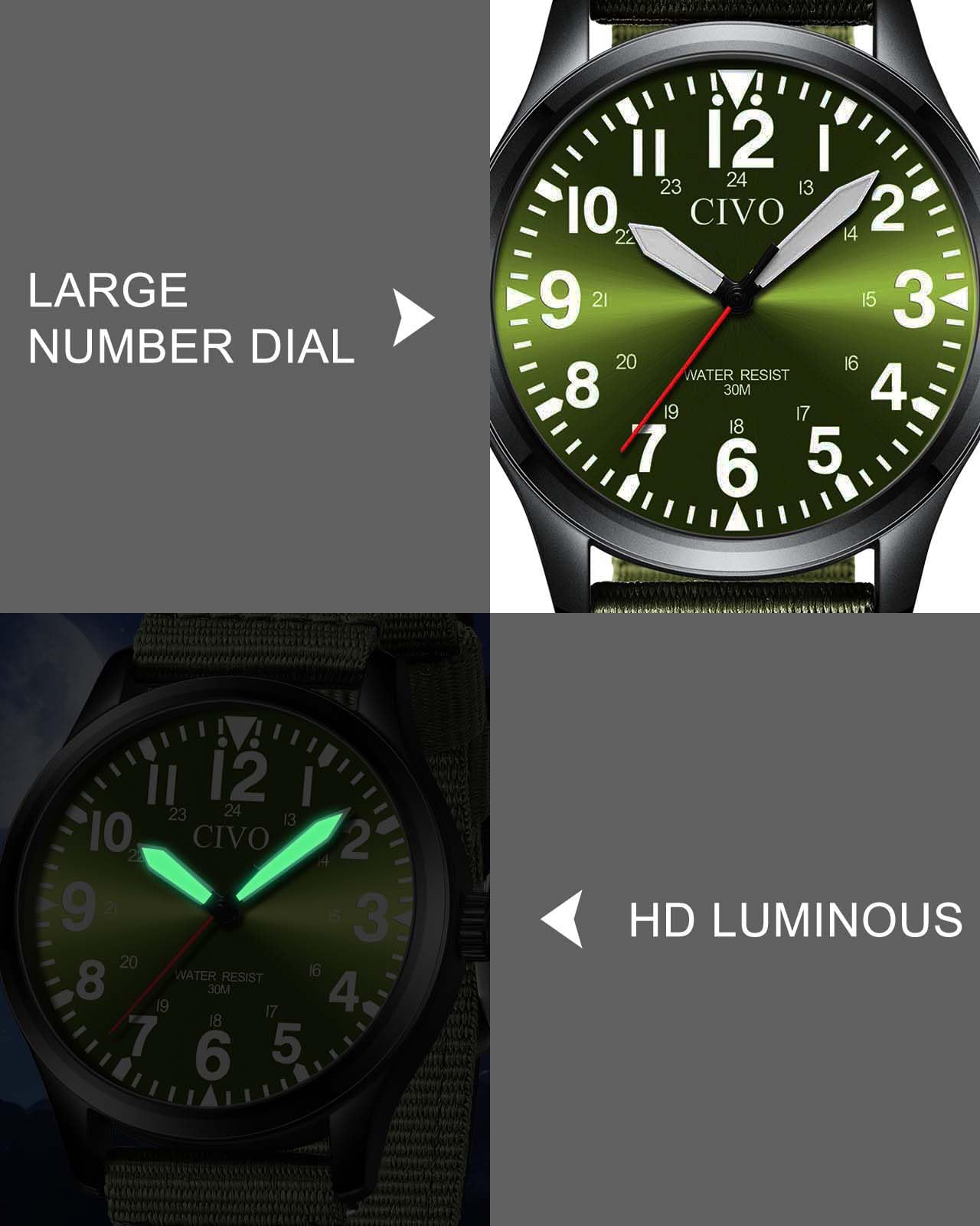 CIVO Military Watch for Men Waterproof: Analog Mens Watches Classic- Field Wrist Watches for Man