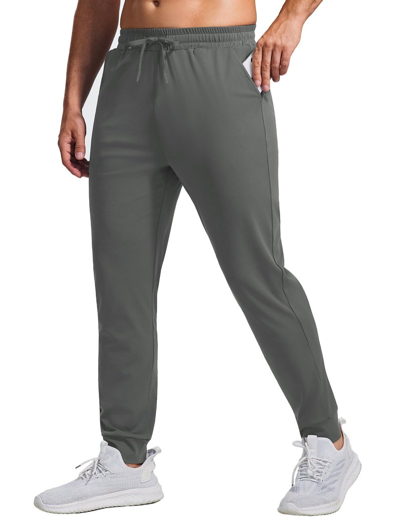 PINSPARK Mens Athletic Joggers Pants with Zipper Pockets Lightweight Quick Dry Workout Track Gym Pants Dark Gray L