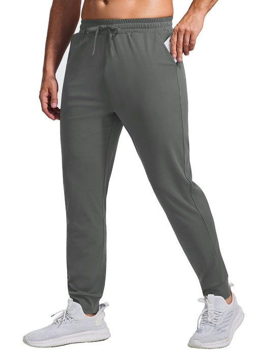 PINSPARK Mens Athletic Joggers Pants with Zipper Pockets Lightweight Quick Dry Workout Track Gym Pants Dark Gray L