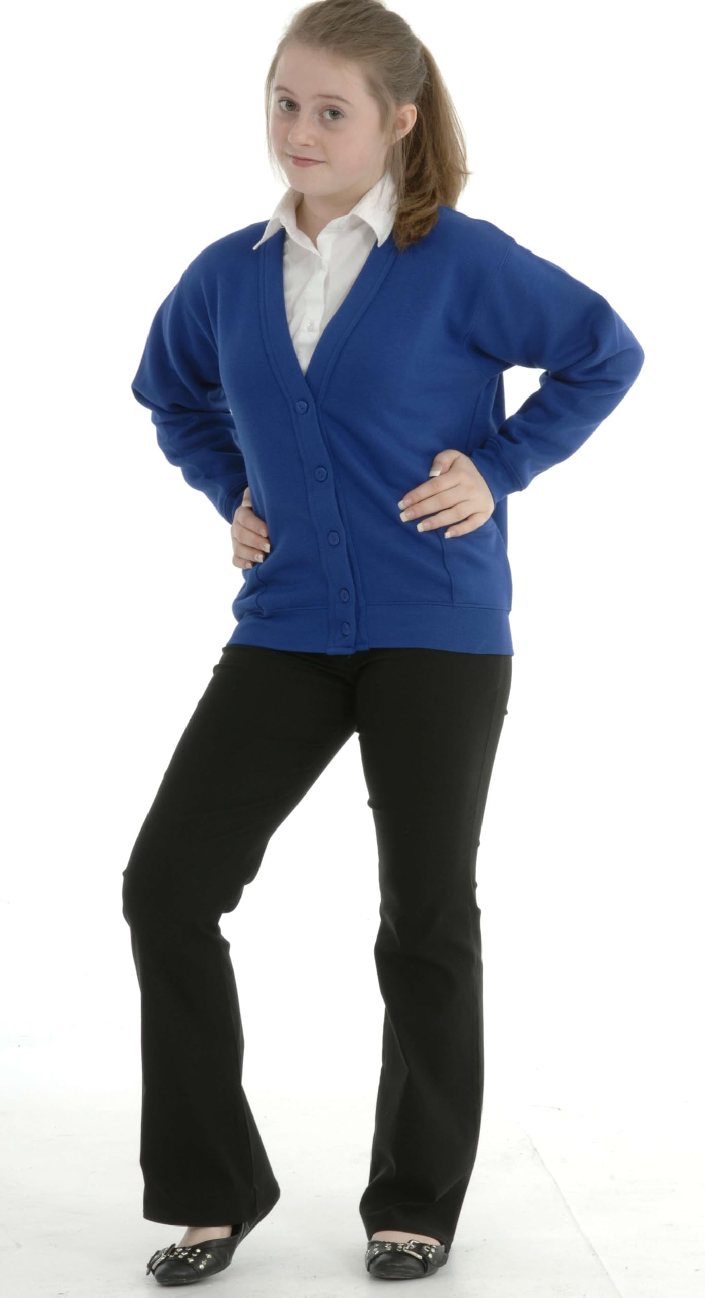Miss Chief Girls Smart School Cardigan Sweatshirt Uniform Age 3 4 5 6 7 8 9 10 11 12 13 ((30) 9-10yrs, Royal Blue)