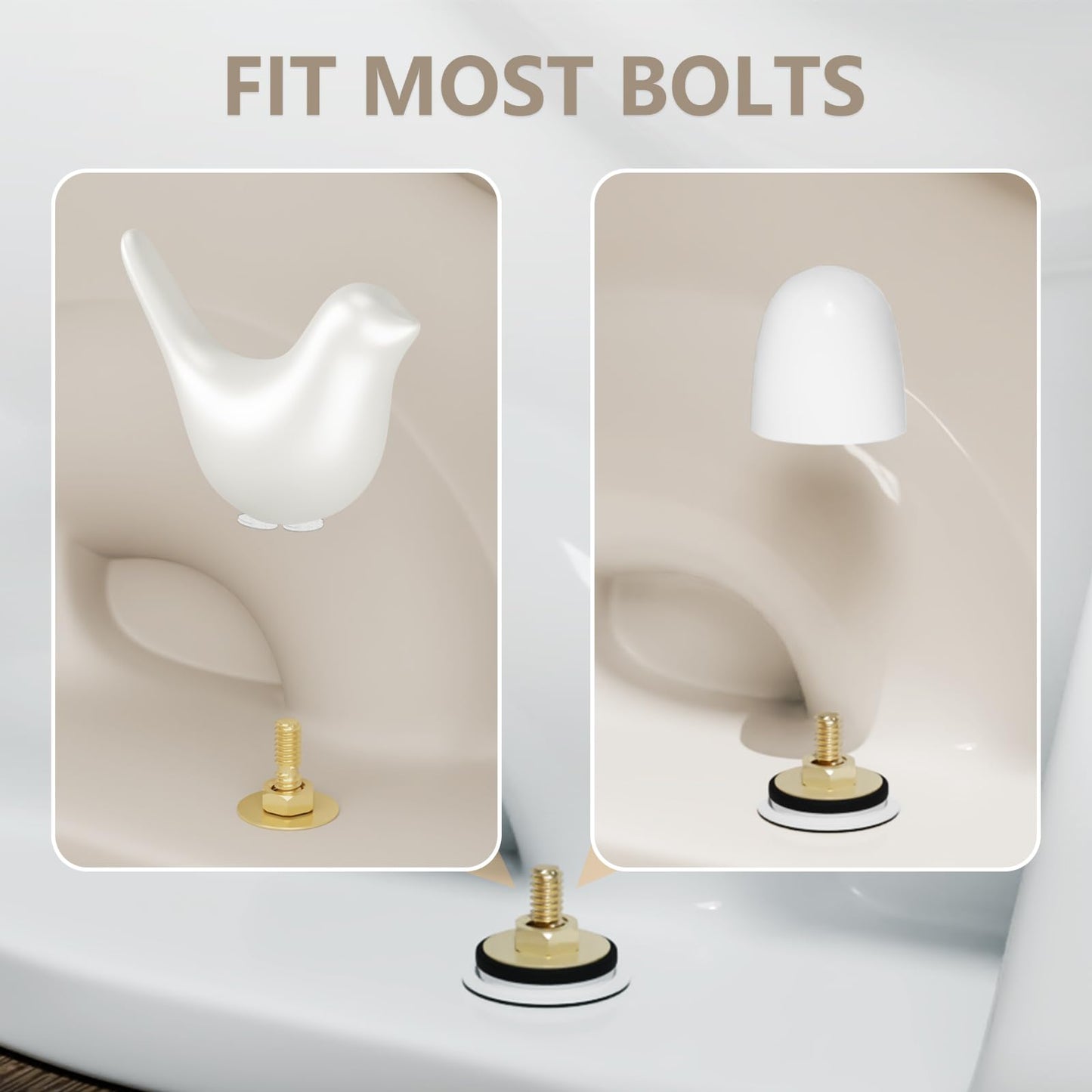 MENNTY 2Packs Ceramic White Birds Toilet Bolt Covers & 4Packs Universal Toilet Bolt Caps, Cute Bathroom Decorative Toilet Floor Screw Cover Caps Easy Installation