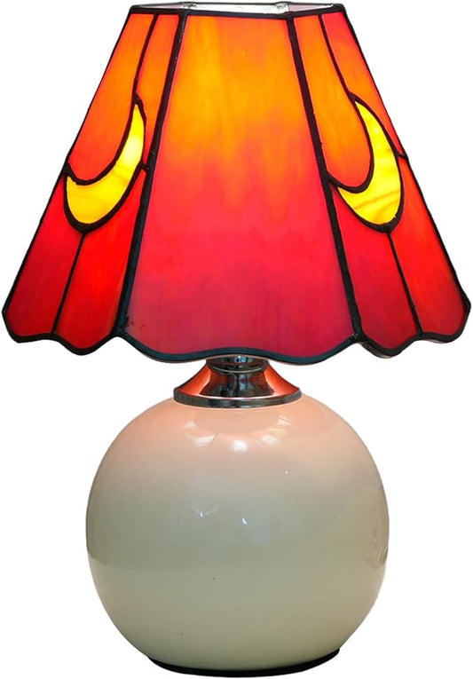 Mushroom Lamp Tiffany Stained Glass Moon lamp Cute Small Bedside Table Lamps for Living Room Home Decor,Girls Women Birthday Christmas Thanksgiving Day Gift,Red