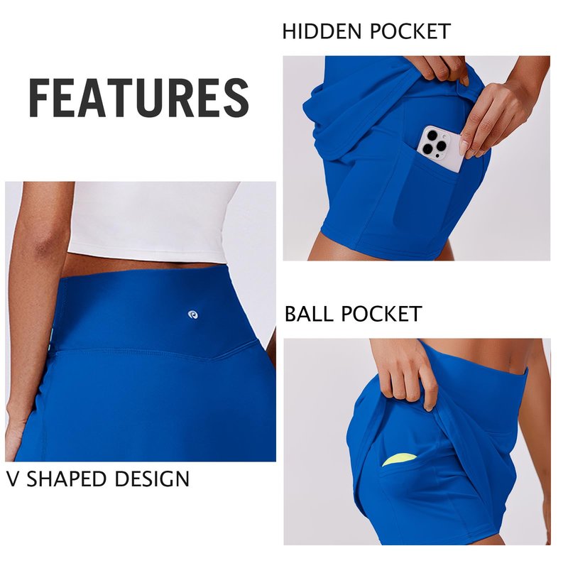 PINSPARK Golf Skirts for Women V Waisted Tennis Skorts Lightweight Athletic Skirt Stretchy Workout Skort with Pockets, Royal Blue Small