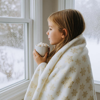 Serafina Home Christmas Holiday Throw Blanket: Velvelty Soft, Durable Fleece Accent for Bed or Couch (Golden Snowflakes, 50 x 60 inches)