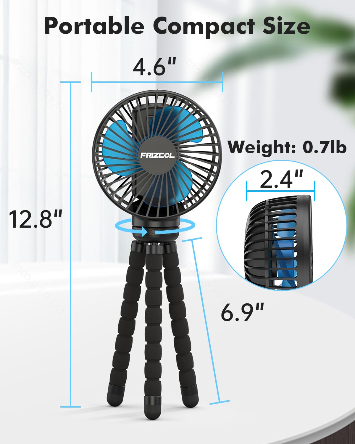 FRIZCOL Stroller Fan for Baby - Portable Fan Rechargeable - Battery Operated Fan(Use for 24Hrs) - Fan for Handheld/Clip On/Car Seat/Desk/Camping