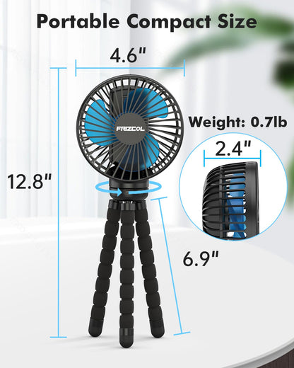 FRIZCOL Stroller Fan for Baby - Portable Fan Rechargeable - Battery Operated Fan(Use for 24Hrs) - Fan for Handheld/Clip On/Car Seat/Desk/Camping
