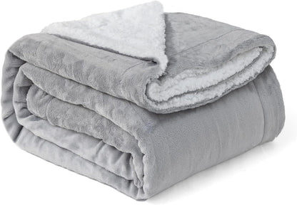 Good Nite Throw Blanket 130x150cm Fleece Flannel Sherpa Soft Blankets Fluffy Reversible Microfiber for Bed Couch Sofa and Travel (Grey,Single)