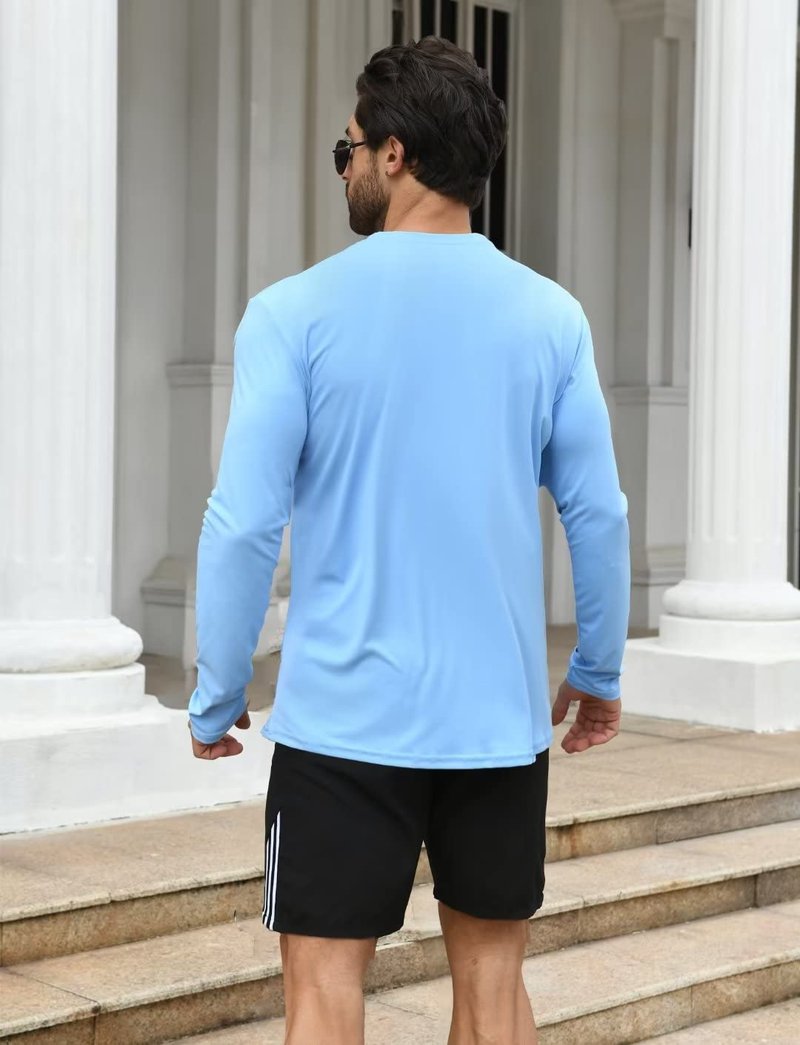 HOPLYNN 2 Pack Men's UPF 50+ Rash Guard and Quick-Dry Long Sleeves Shirts, Swim Surf Fishing Gear UV Sun Protection Shirts for Men Blue Grey Large