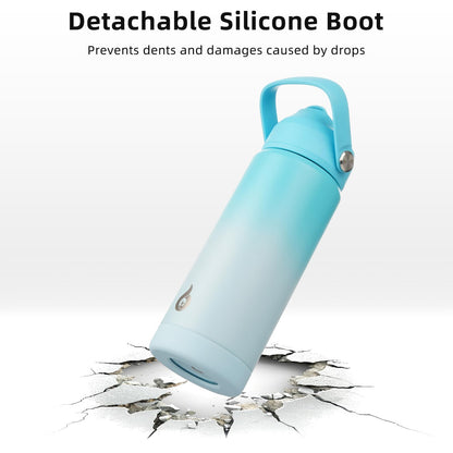 BJPKPK Insulated Water Bottle with Straw Lid, 18oz Thermos Water Bottles with Soft Nozzle, Flex Handle & Non-slip Boot, BPA Free Leak Proof Stainless Steel Metal Thermos, Tumblers, Cups,Sea Salt