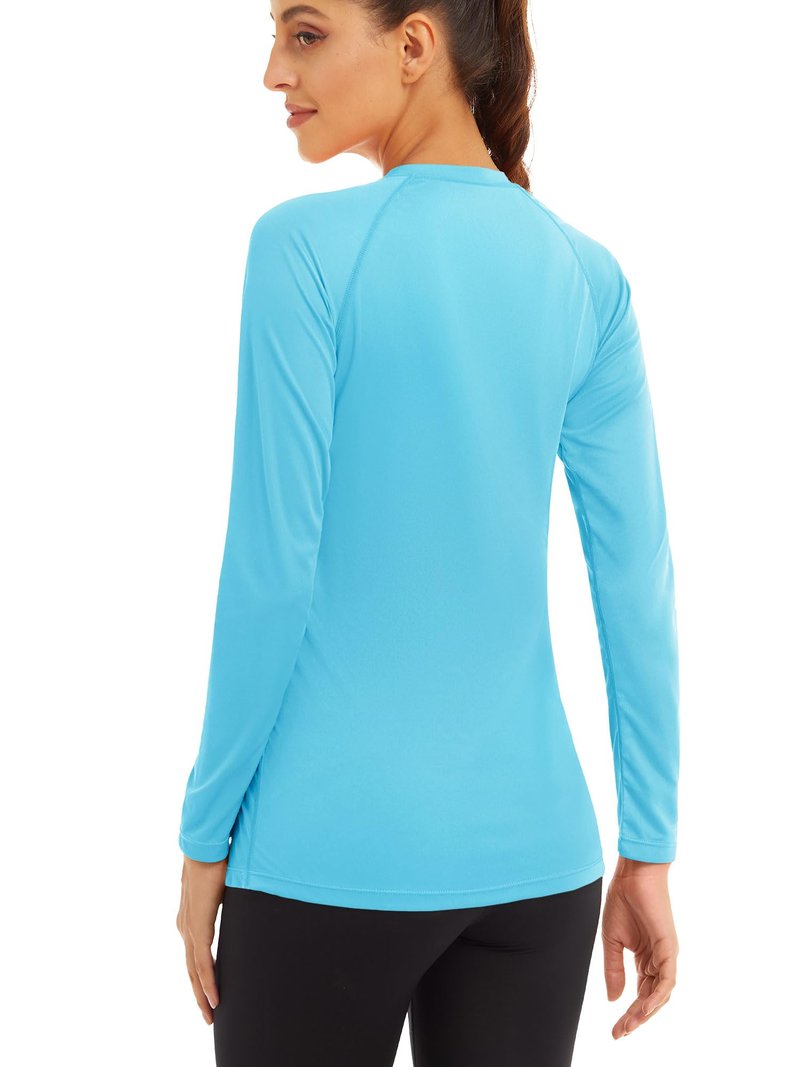 MAGCOMSEN Women Long Sleeve UPF 50+ Sun Protection Shirt Athletic Running UV Shirt Fishing Workout Shirts Ice Blue