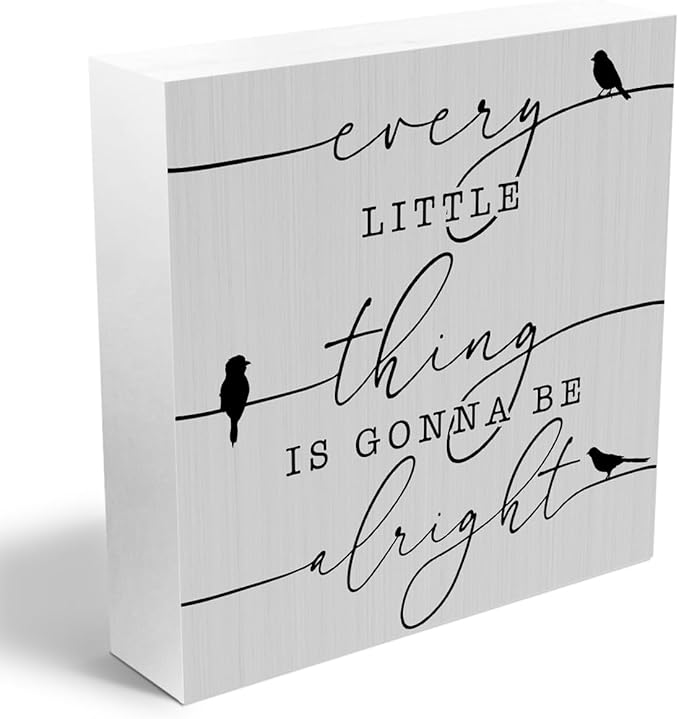 Inspirational Positive Affirmations Wooden Box Sign, Motivational Spring Bird Desk Decor, Rustic Farmhouse Home Living Room Table Shelf Decor Decorations, Positive Daily Reminder Wood Block Plaque