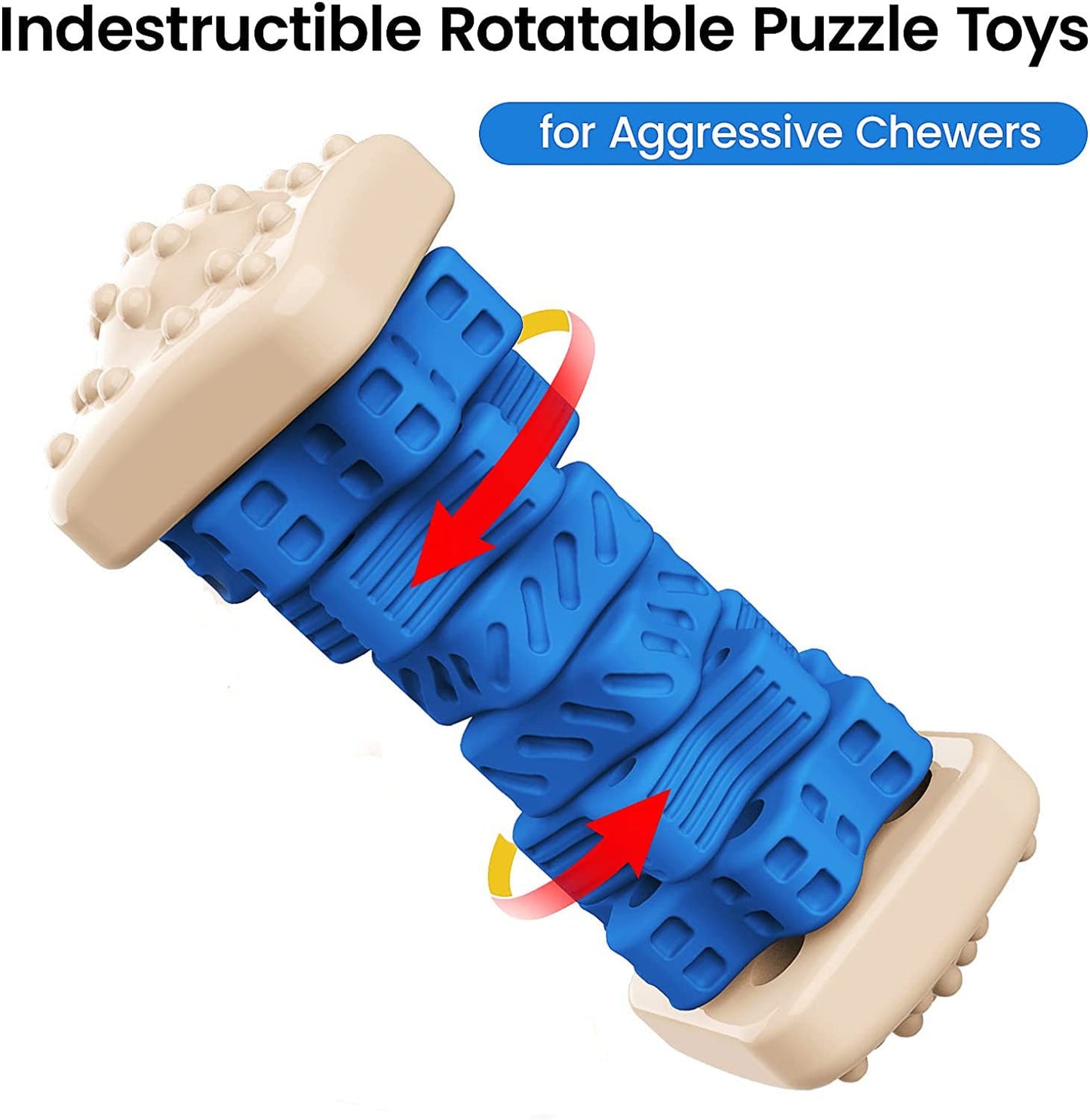 AOZOOM Dog Toys for Aggressive Chewers, Tough Dog Chew Toys, with Beef Flavor, Safe Rubber Indestructible, for Large Medium Small Dogs - Blue