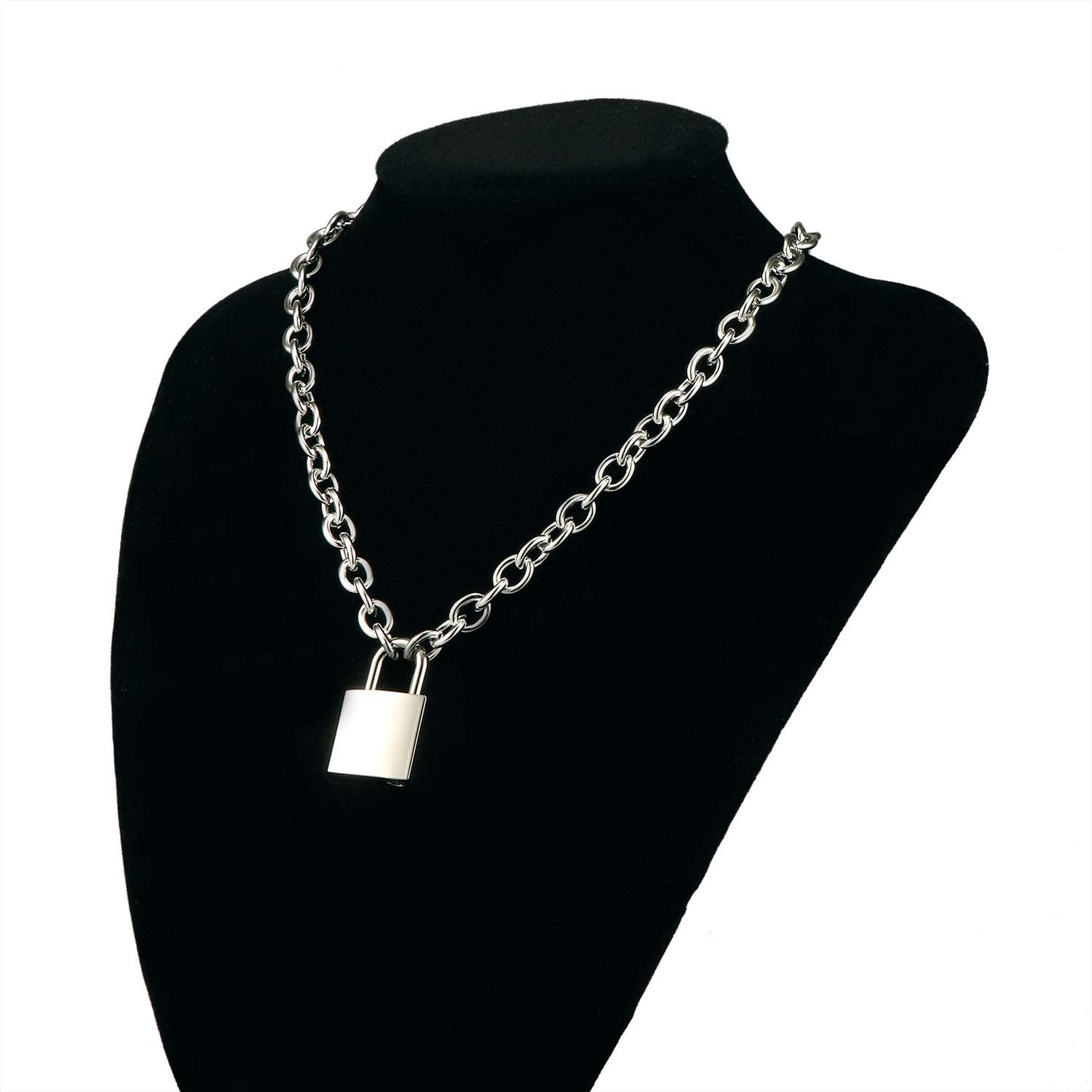 DIBOLA Padlock Necklace Stainless Steel Lock Chain for Men Women Silver 18 inch