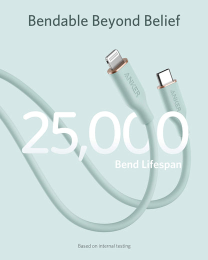 Anker USB C to Lightning Cable, MFi Certified Powerline III Flow Silicone Charging Cable for iPhone 13 13 Pro (Cloud White, 6ft)