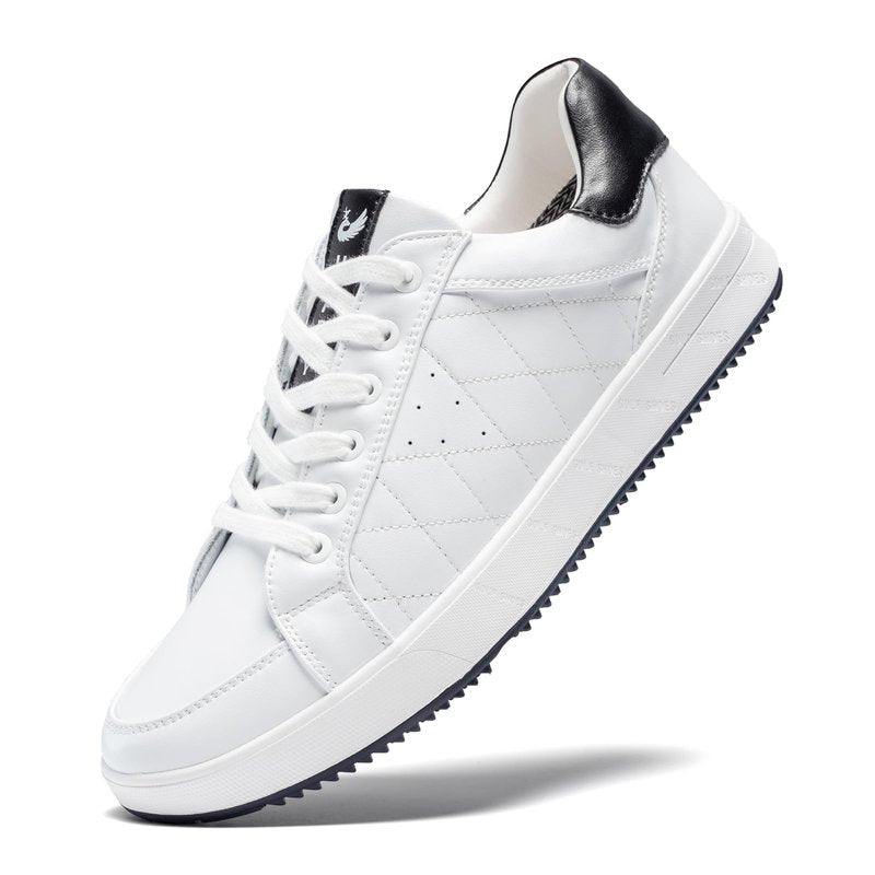 U.Ofeiy Men's Fashion Sneakers Slip On Shoes Leather Low Top Lightweight Comfort Lace Up Walking Shoes for Male White 11.5