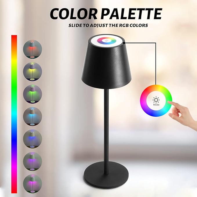 Maksone 2 Pack RGB Cordless Table Lamp, 6600mWh Rechargeable Battery Desk Lamp, 3000K Stepless Dimming and Led Color Changing Night Light, IP54 Waterproof Outdoor Portable Lamp for Patio (Black)