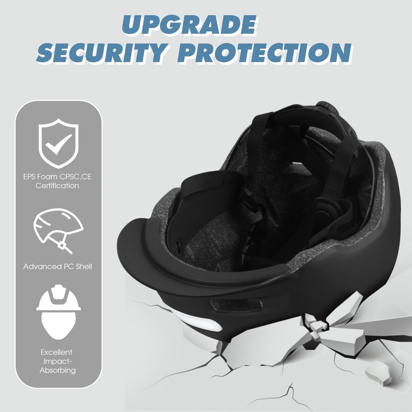 Bike Helmet, Shinmax Adult Cycling Helmet with USB Rechargeable LED Front and Back Light Bicycle Helmets for Men Women (Black, Large)