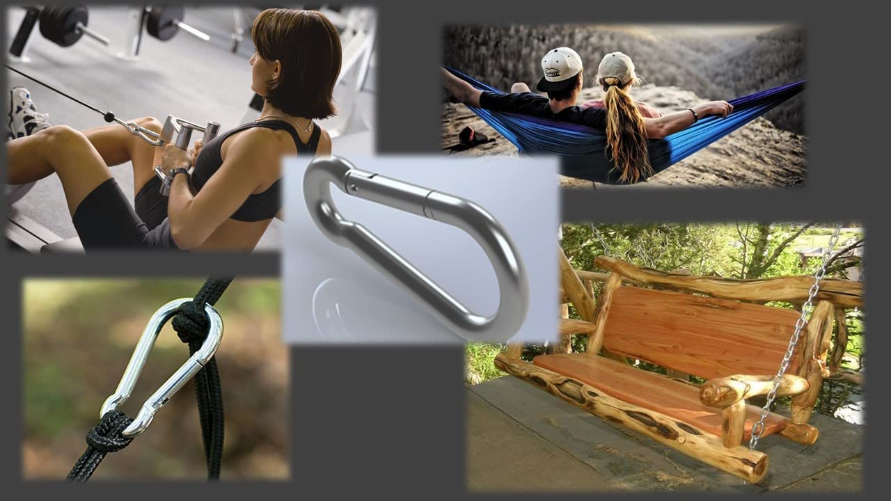 Branded Boards Black & Silver Zinc-Galvanized Heavy Duty Bushcraft Carabiner Spring Snap Clip Link Hooks 200-500lb Load 2, 6 & 12 Packs (Silver-7cm-12 Pack)