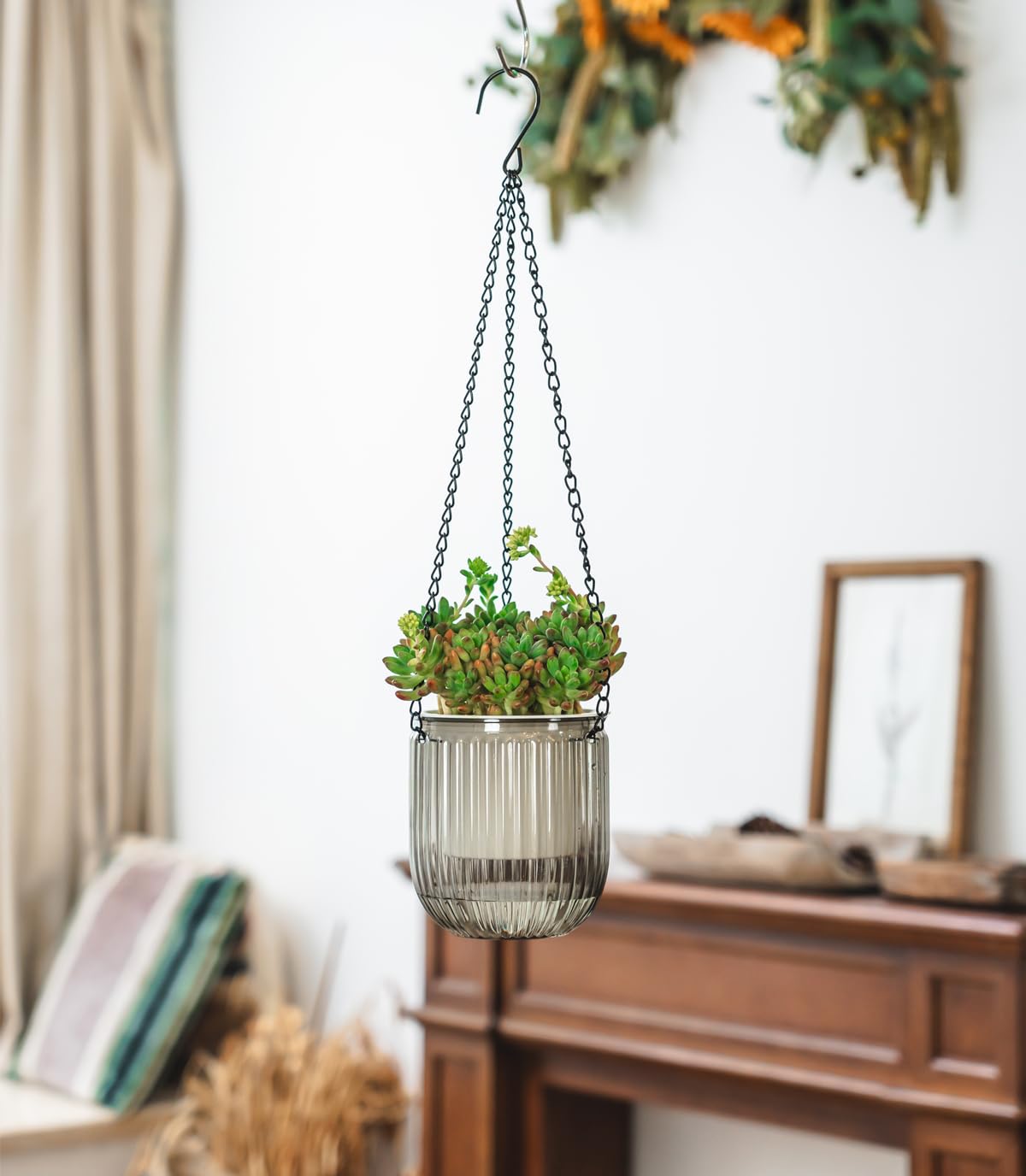 Josteve 4.5 Inch 2 Pcs Self Watering Hanging Planter Indoor Plant Pots Drainage Holes, Outdoor Small Hanging Planters Flower Pot Basket, Visible Water Level, Plant Hanger Home Decor, Gardening