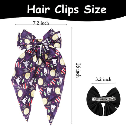 Halloween Silky Satin Hair Bows for Women,Big Ribbon Bow Hair Clips for Girls, Oversized Long Tail Hair Barrettes Cute Hair Accessories (Halloween purple)