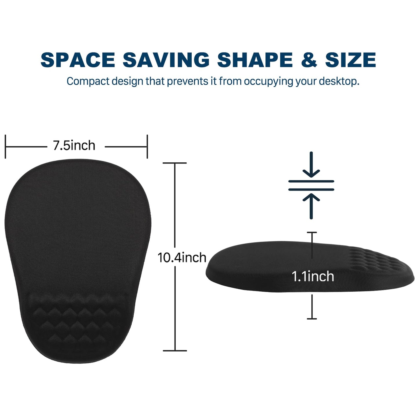 Hasinart Ergonomic Mouse Pad Wrist Rest with Massage Design, Space-Saving Mousepad Wrist Support, Memory Foam Wrist Rest with Non-Slip PU Base for Computer Desk, Black
