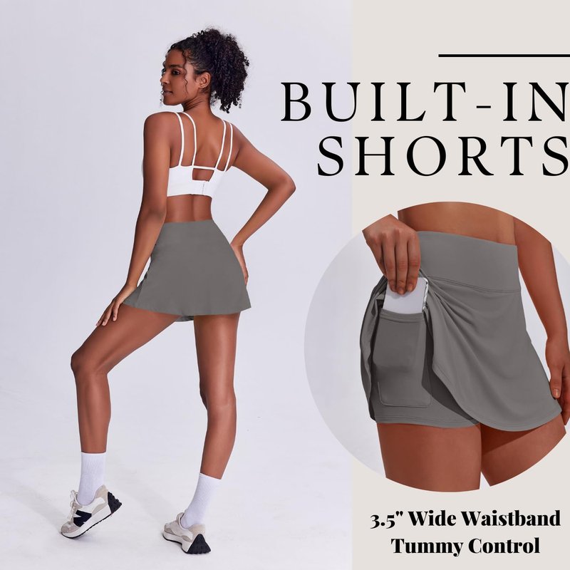 PINSPARK Tennis Skirt High Waisted Athletic Skorts for Women Skirts Pleated with Pockets for Golf Pickleball,Dark Grey X-Small