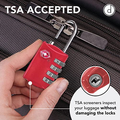 Desired Tools TSA Locks for Luggage, 2-Pc Durable Steel Padlock, Keyless Easy to Read 4-Digit Combination Lock for Backpacks, Travel Suitcases, Toolbox, Filing Cabinets, Baggage & Gym Locker, Red