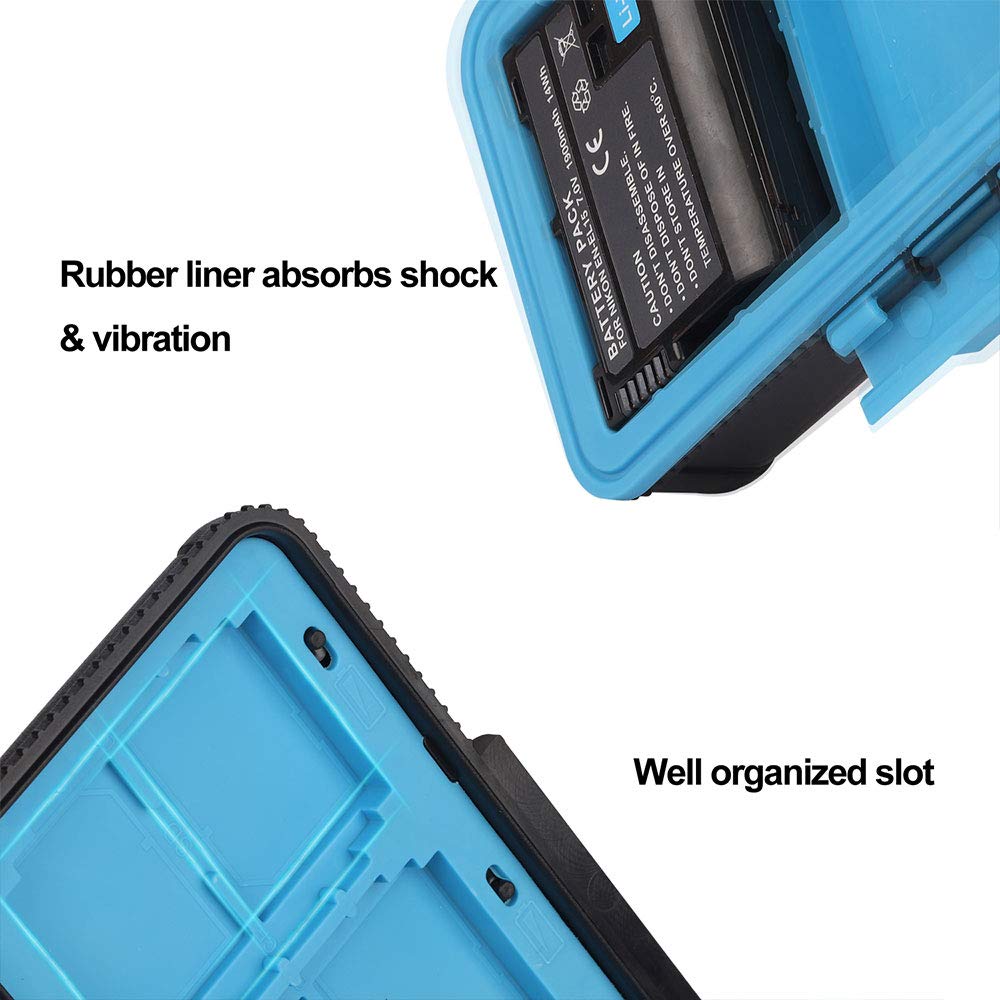 LENSGO Camera Battery Memory Card Case, Memory Card Hard Protector Case Water-Resistant Anti-Shock Storage Box for 3 Camera Batteries 3 XQD or 3 CF Cards 6 SD Cards（Blue）