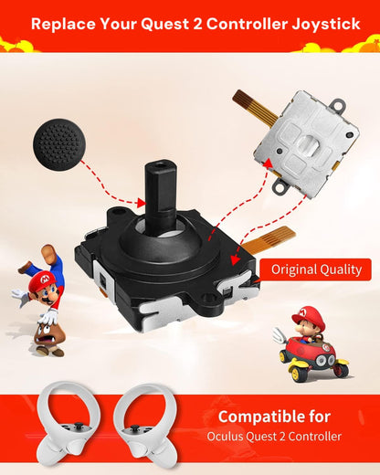 Joystick Replacement Kit for Oculus Quest 2/3 Controller, Repair Kit for Meta Quest 2/3 Controller, Include 2 Joysticks, T5 Screwdriver, Tweezer, Pry Tool, 4 Thumbstick Grips (Black-11-in one)