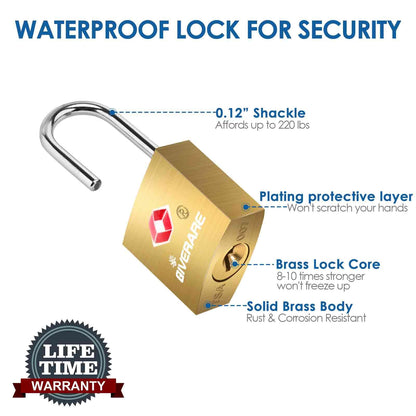 4 Pack TSA Approved Travel Luggage Locks with Keys, Solid Brass Copper Keyed Padlock, Small Locks for Suitcase, Backpack, Gym Locker, Jewelry Box, Gold-by GIVERARE