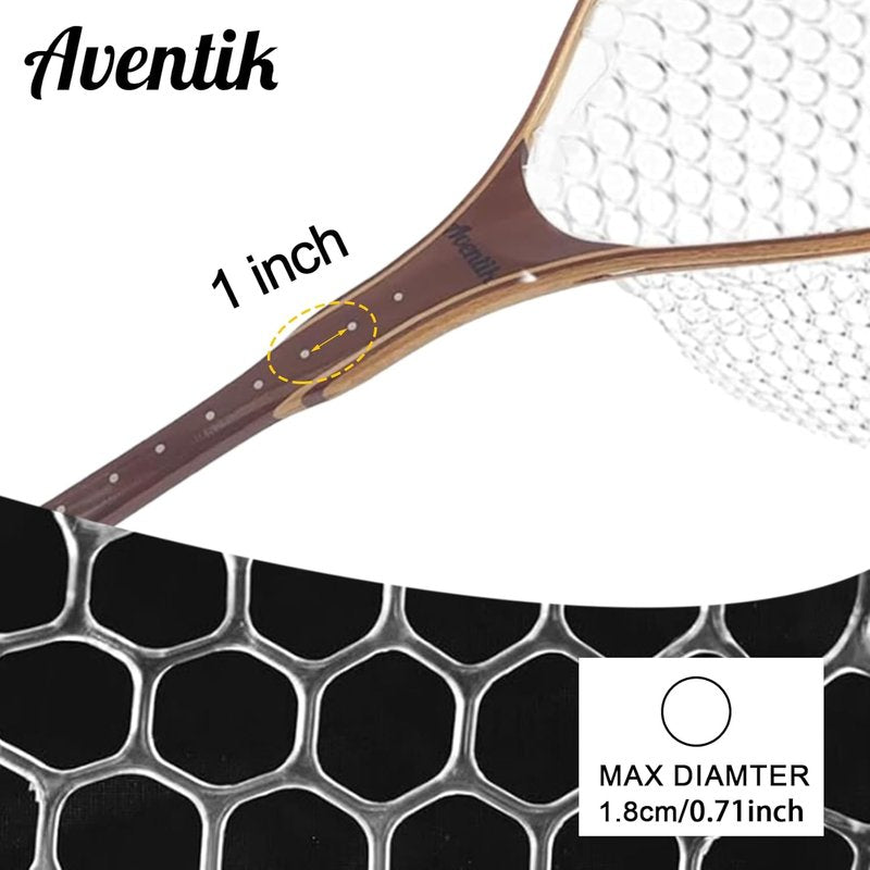 Aventik Fly Fishing Landing Net - Wooden Design with Magnet Release & Soft Rubber Bag | Great Fish Protection