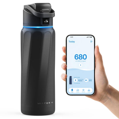 BOOST Smart Water Bottle with Reminder & Tracker, Double Wall Vacuum Insulated Bottles Stainless Steel, 32oz BPA-Free Wide Mouth for Gym, Office, School - Ideal Gift, Black