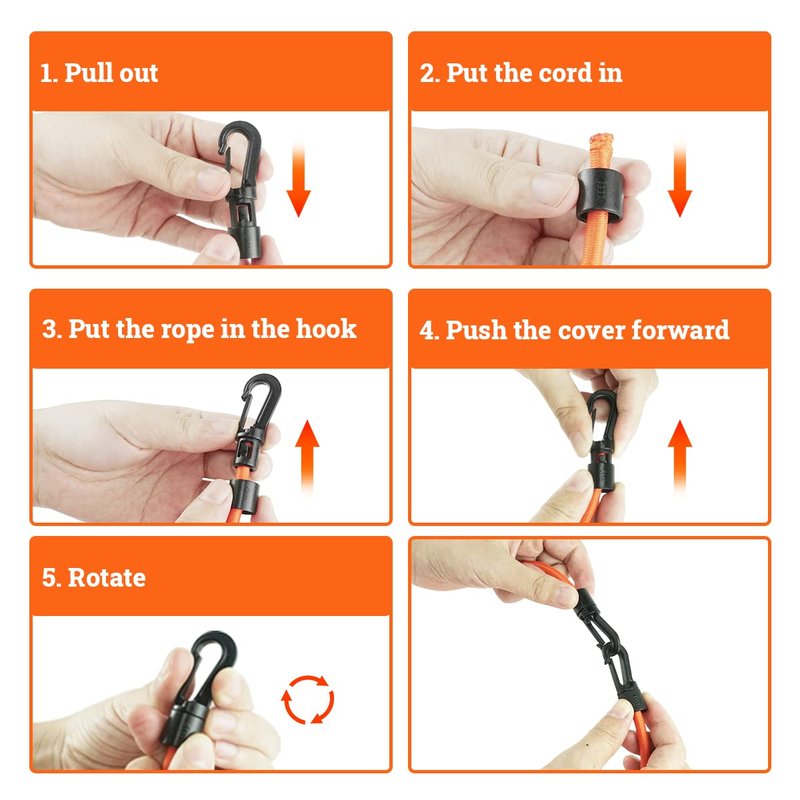 Kayak Deck Rigging Kit 1/4" 9.8' Bungee Cord with 6 D Rings& 4 J Hooks Tie Down Hooks& 4 Bungee Shock Cord Hooks,Tie Down Kayak Deck Line Repair Replacement Parts for Kayak Boat Canoe Accessory-Orange