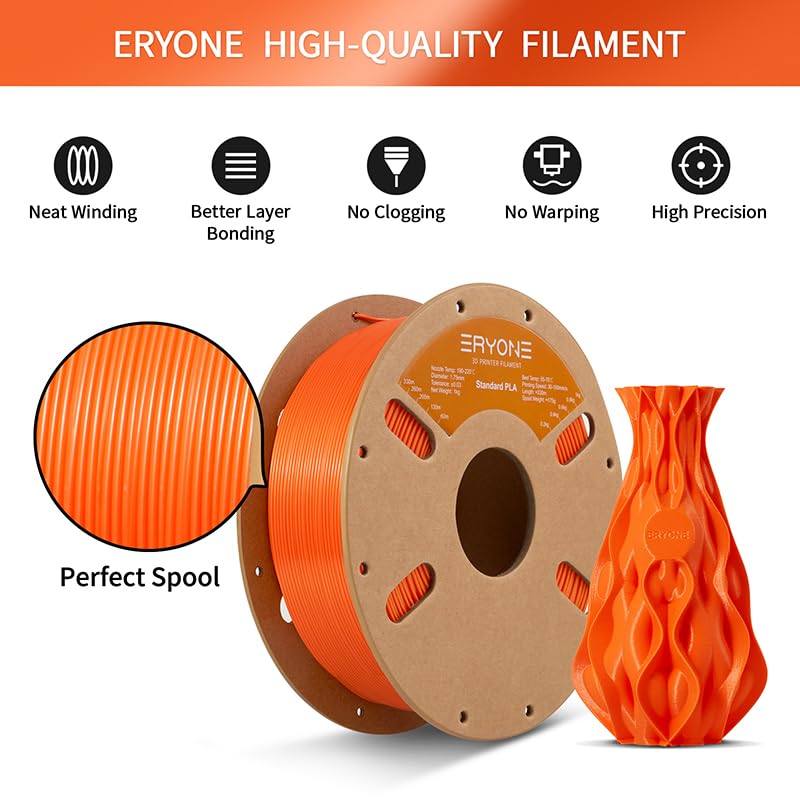 ERYONE PLA Filament 1.75mm, 3D Printer Filament PLA, Dimensional Accuracy +/-0.03mm, 1kg 1 Spool(2.2lbs),Orange