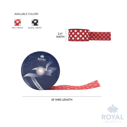 Royal Imports Polka Dot Ribbon, 2.5" (#40) Christmas Ribbon Circle Design for Floral, Craft, Holiday Decoration, 25 Yard Roll (75 FT Spool) - Black/White
