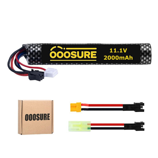 OooSure 2000mah 11.1V 3S Airsoft Battery with SM2P to XT30 / Mini Tamiya Switch Cable for RC Toy