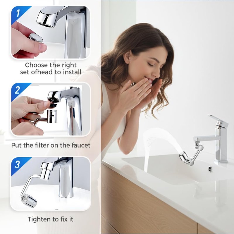 Rotatable Faucet Aerator Extension, 2026 New Universal Sink Faucet 1440° Rotatable Faucet Aerator Extension, U Shaped Faucet Extender, 360° Rotating Faucet Extender for Bathroom Sink/Kitchen (3 PCS)