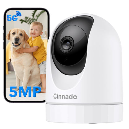 Cinnado 5G Indoor Camera - 5MP Baby Monitor Camera with APP, CCTV Camera, 5G/2.4G Dual-Band 360° Pet Dog Cam, Motion Tracking, 24/7 Recording, IR Night Vision