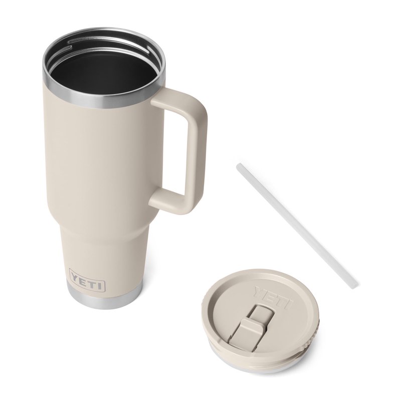 YETI Rambler 40 oz Travel Mug with Flip Straw Lid – Stainless Steel, Vacuum Insulated, Leakproof, Cup Holder Friendly, Cape Taupe