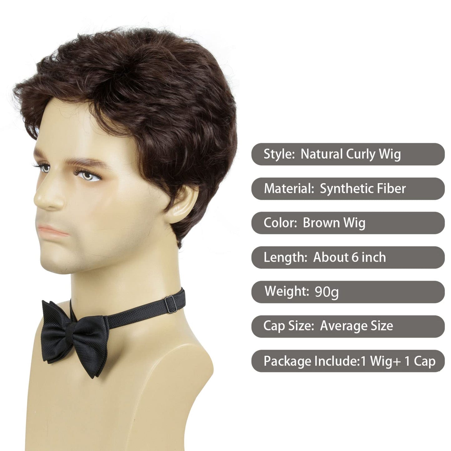 Men's Brown Wigs, Short Men Wig Heat Resistant Synthetic Layered Natural Hair Cosplay Costume Halloween Wigs for Men Male Guy