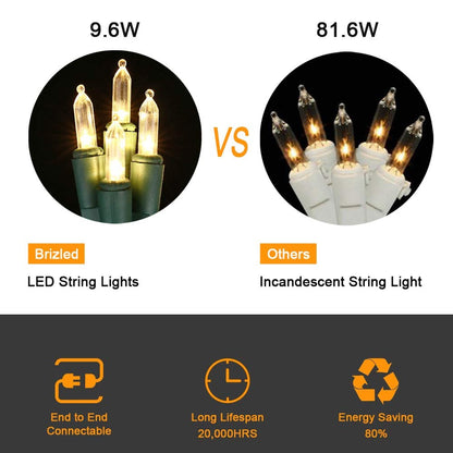 Brizled Mini Christmas Lights, 33ft 100 LED Christmas String Lights Connectable, UL Certified Energy Saving Xmas Tree Light for Indoor Outdoor Bedroom Wedding Party Xmas Tree Decoration, Warm White