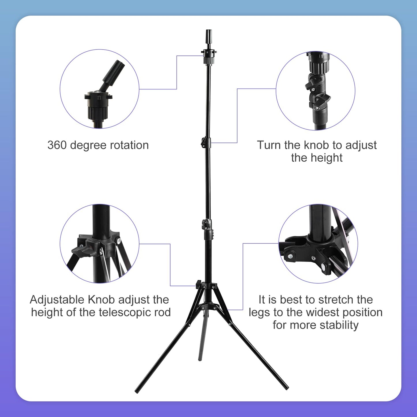 Neverland 63 Inch Wig Stand, Training Head Stands Tripod, Sturdy Metal Hairdressing Doll Mannequin Heads Stand, Canvas Foam Manikin Heads for Wigs, Training and Hairdressing