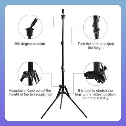Neverland 63 Inch Wig Stand, Training Head Stands Tripod, Sturdy Metal Hairdressing Doll Mannequin Heads Stand, Canvas Foam Manikin Heads for Wigs, Training and Hairdressing