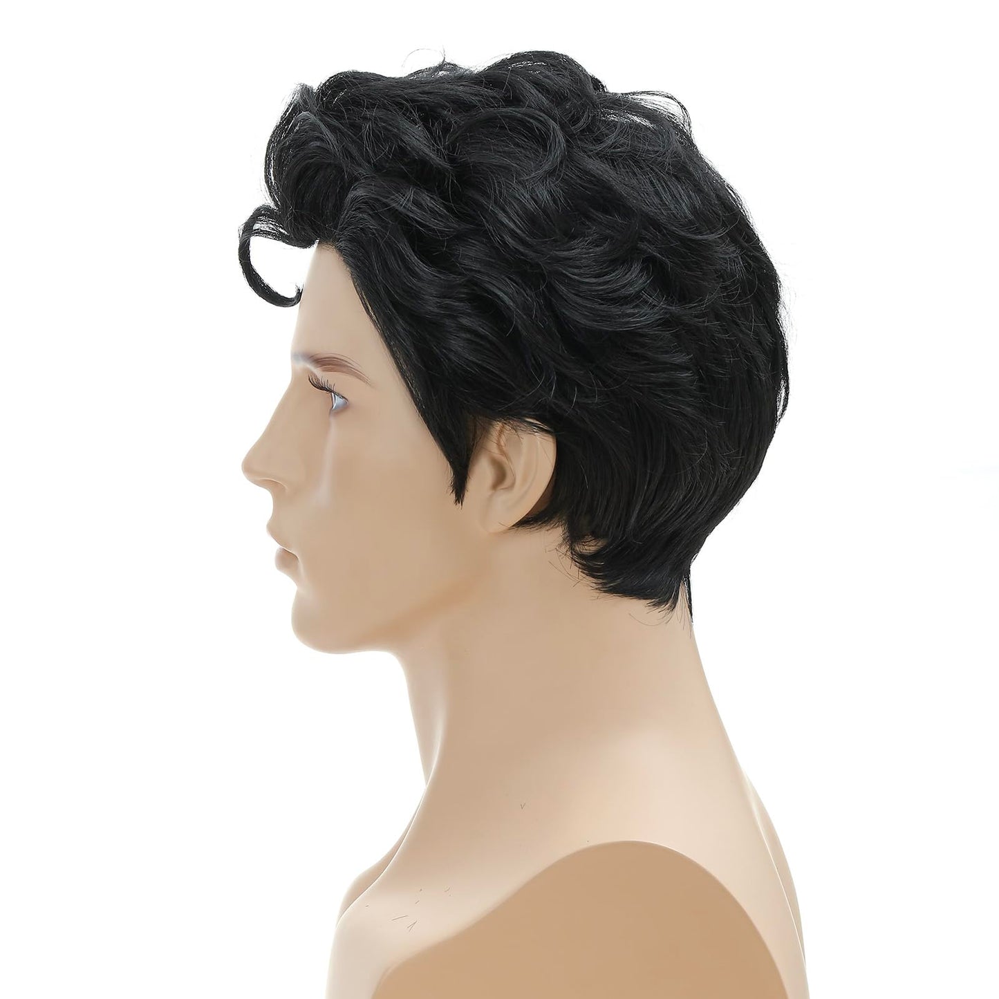 FYXZHUO Roker Style Men’s Black Short with a Front Curl Costume Wig for Cosplay Halloween Costume Party Wig